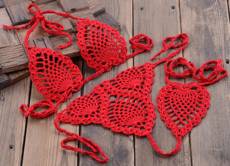 Micro Bikini en Crochet Échancré - Feu Rougeoyant - Tout-en-Crochet