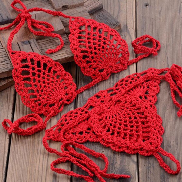 Micro Bikini en Crochet Échancré - Feu Rougeoyant - Tout-en-Crochet