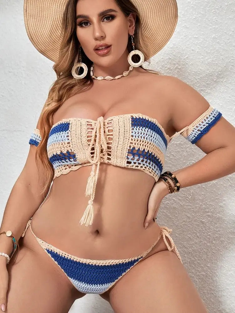 Bikini en Crochet Élégance Marine – Tailles L à XXL