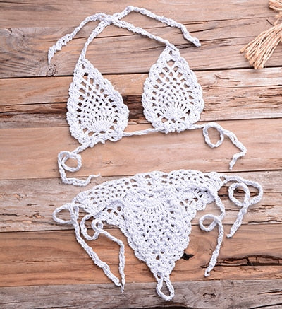 Bikini String en Crochet - Maillot de Bain échancré Jenny - Tout-en-Crochet