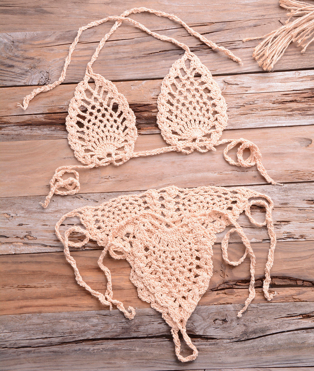 Bikini String en Crochet - Maillot de Bain échancré Jenny - Tout-en-Crochet