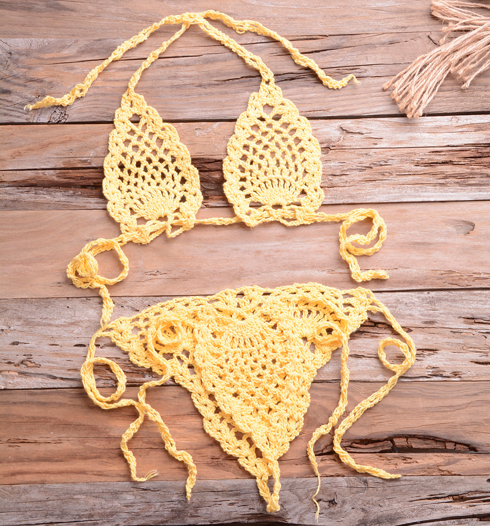 Bikini String en Crochet - Maillot de Bain échancré Jenny - Tout-en-Crochet