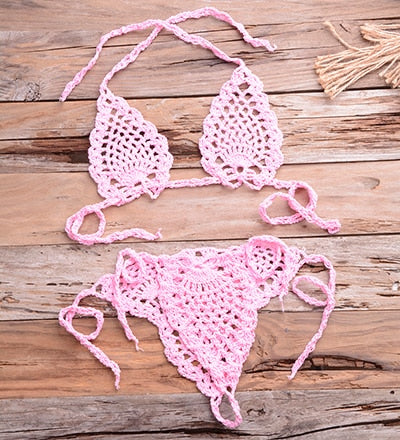 Bikini String en Crochet - Maillot de Bain échancré Jenny - Tout-en-Crochet