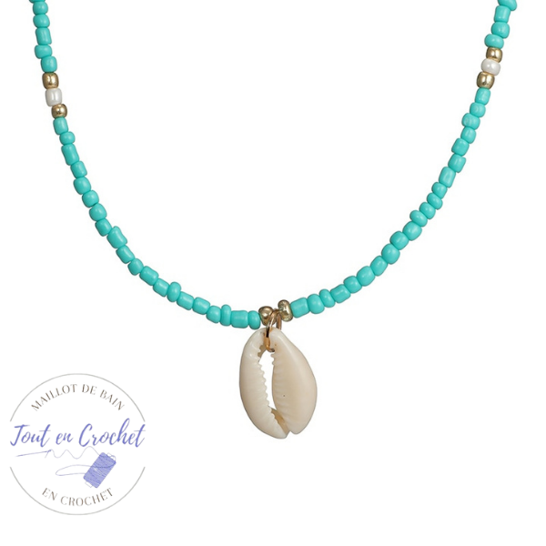 Collier en Perle et Cauris Waikiki - Tout-en-Crochet